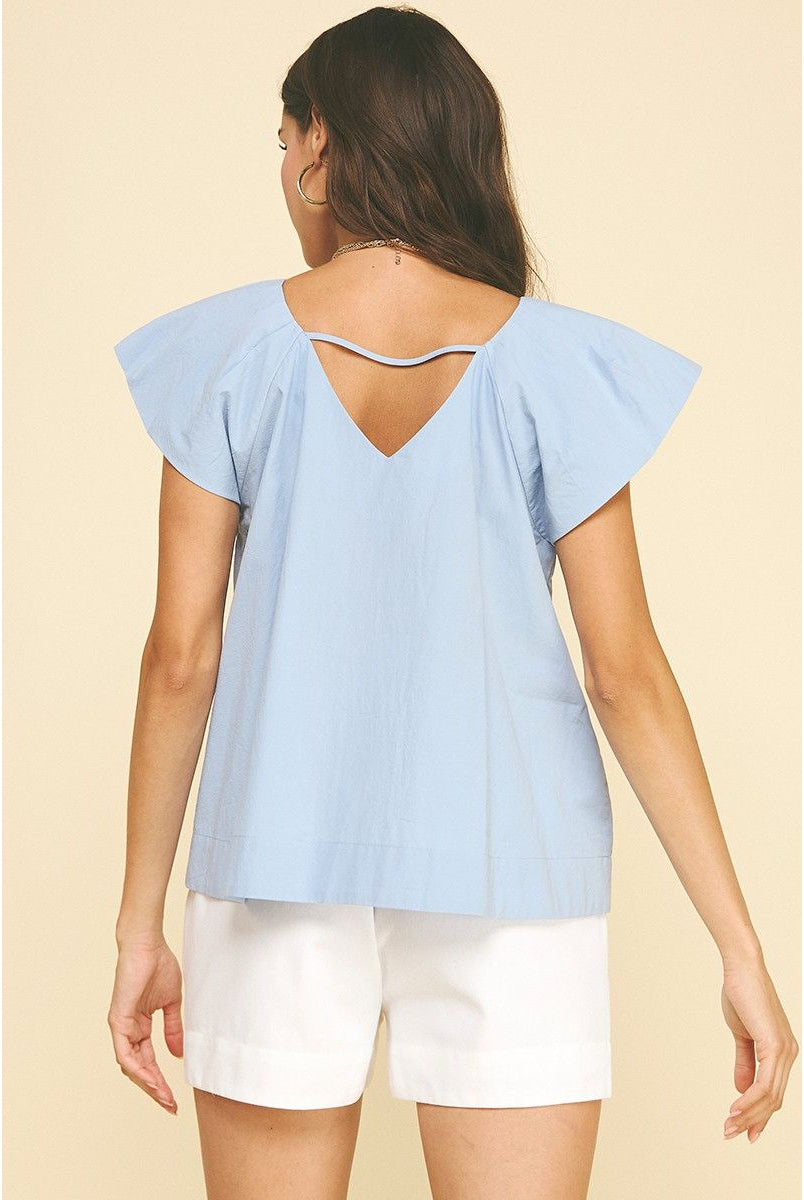 Blue Angela Top by Pinch, casual sleeveless blouse with a relaxed fit and soft fabric, shown on a white background.