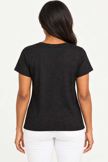 Amaya Top by Another Love in black, back view showing short sleeves and straight hem