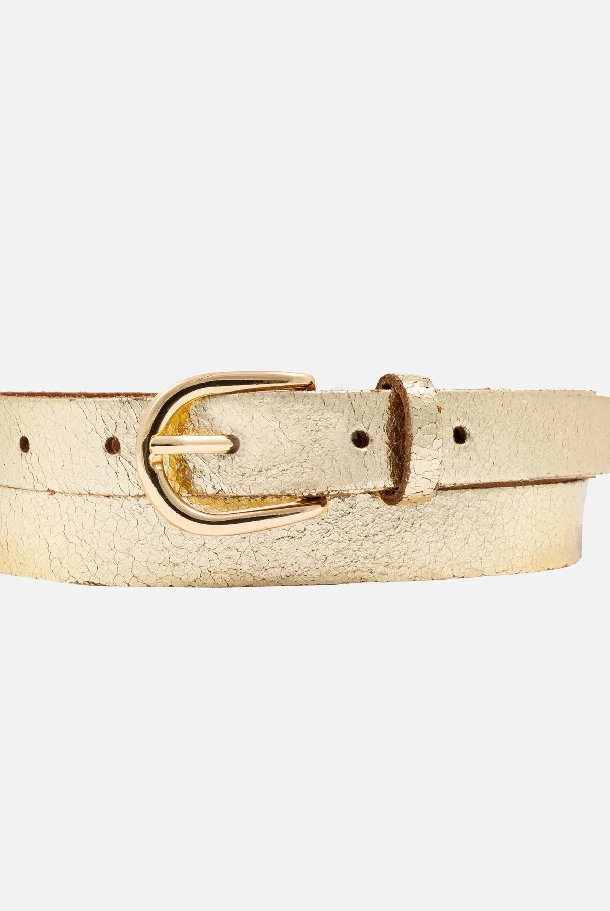 Gold belt with a buckle on a white background