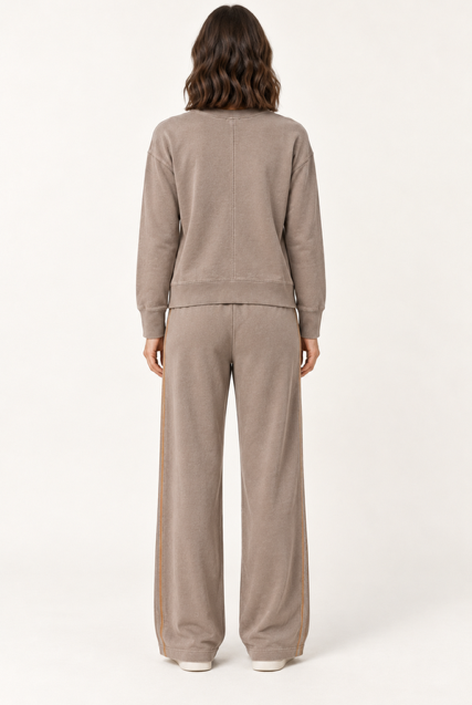 Zahara Pant by Another Love in taupe, back view showing relaxed straight legs and full-length silhouette