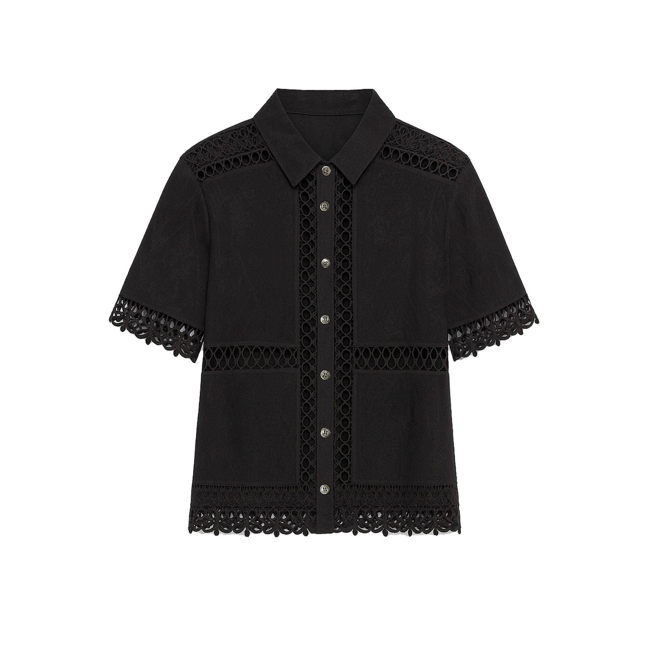 Black Ruby Top by Another Love featuring scalloped lace details and stylish design.
