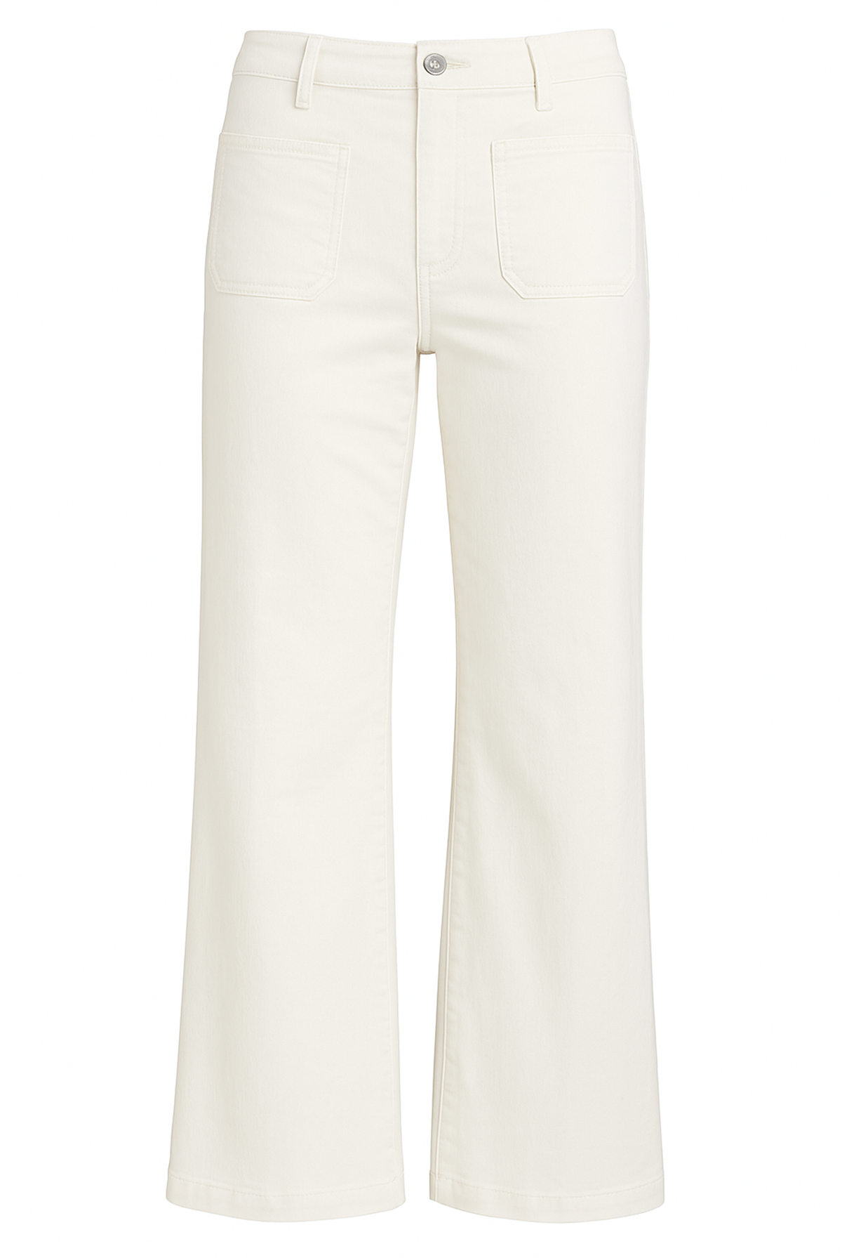 Kamira Pant Another Love off-white wide-leg cropped pant, high rise, patch front pockets, silver button - Marj & Lizzie