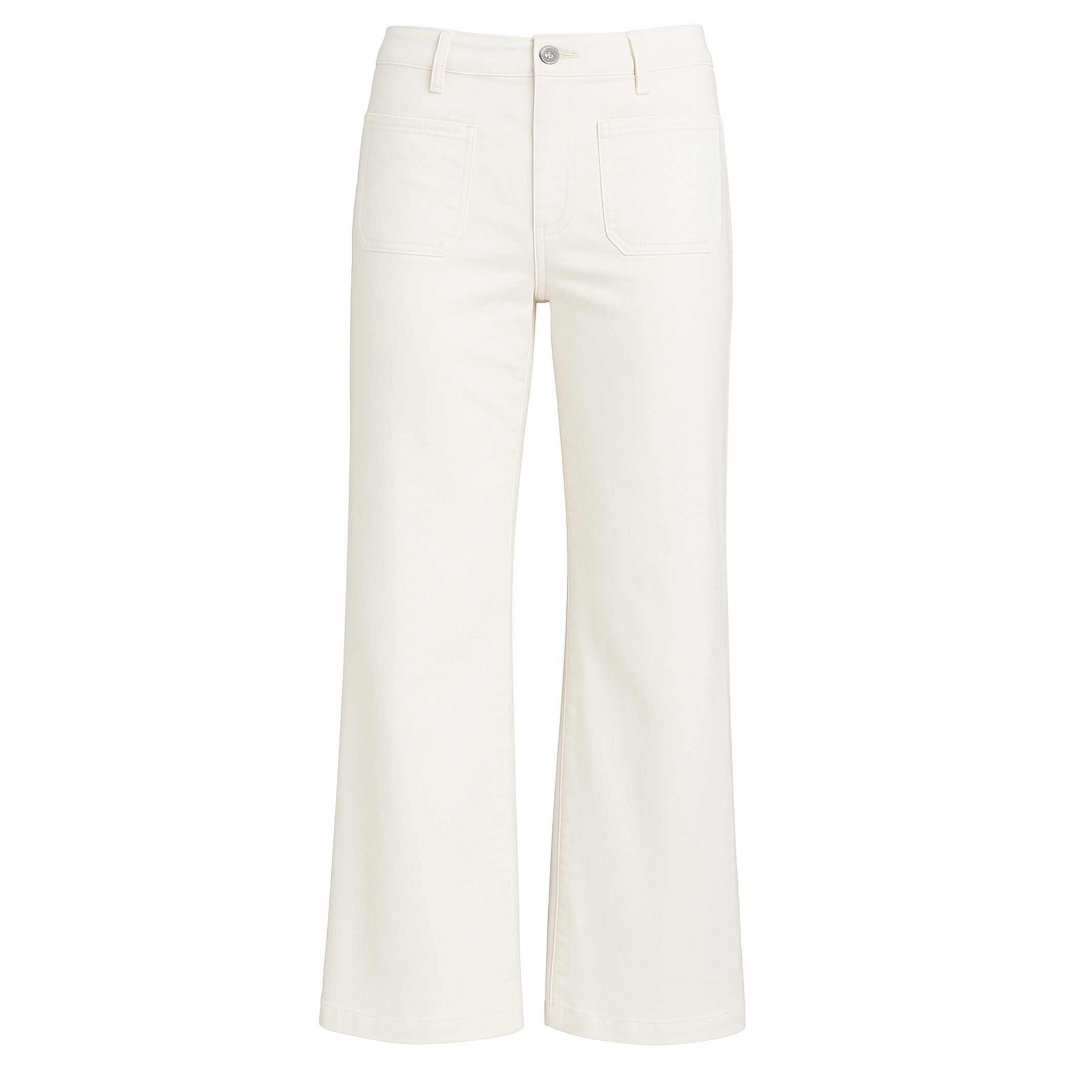 Kamira Pant Another Love off-white wide-leg cropped pant, high rise, patch front pockets, silver button - Marj & Lizzie