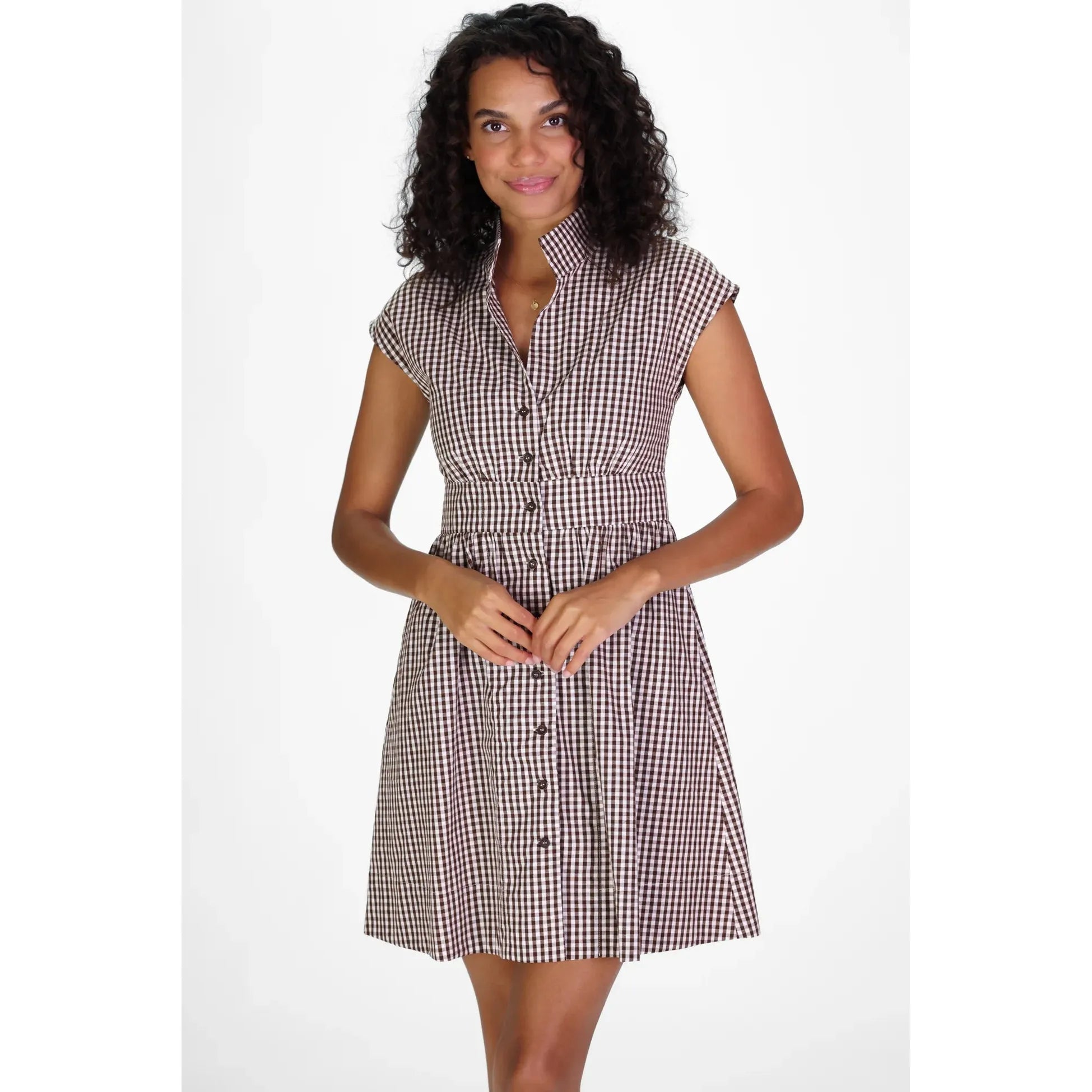 CeceDressBrownGingham5 Duffield Lane button up front sleeveless