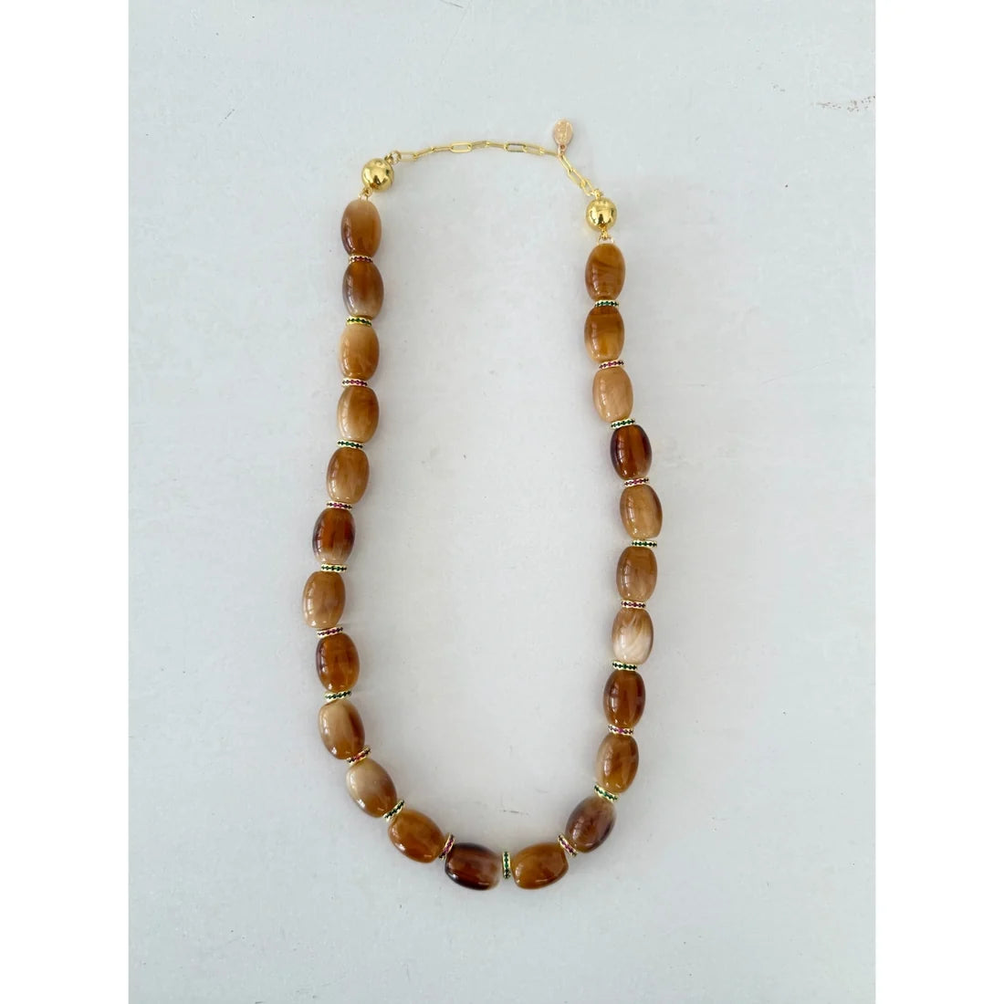 Chunky Necklace Light Brown by Smith and Co. Design — light brown chunky beads with crystal spacers and gold magnetic clasp