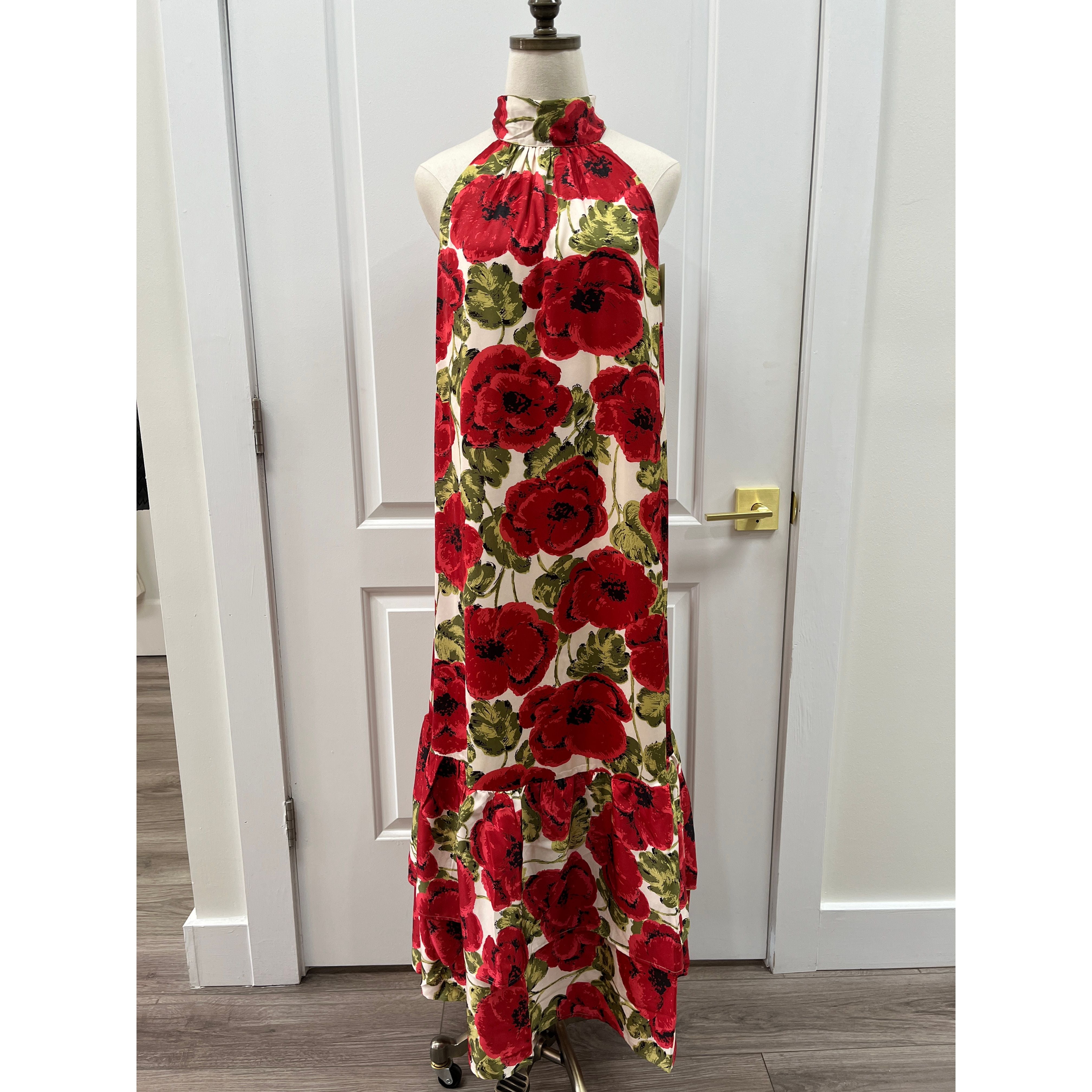 Flora Bea Amadeus Dress Ivory Rose Soiree halter dress maxi floral Style # FP6815