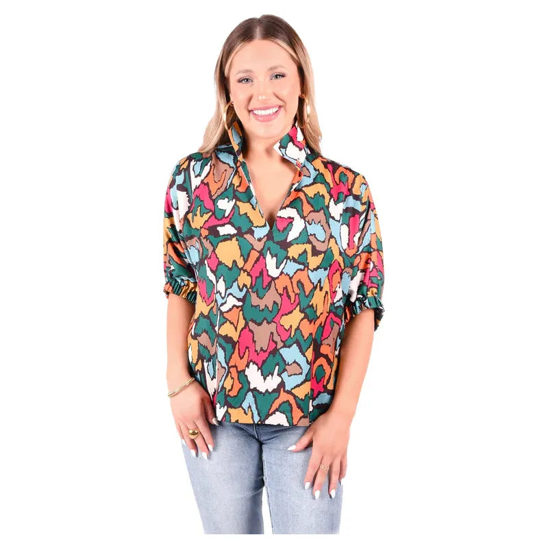 Poppy Top in Fall Ikat