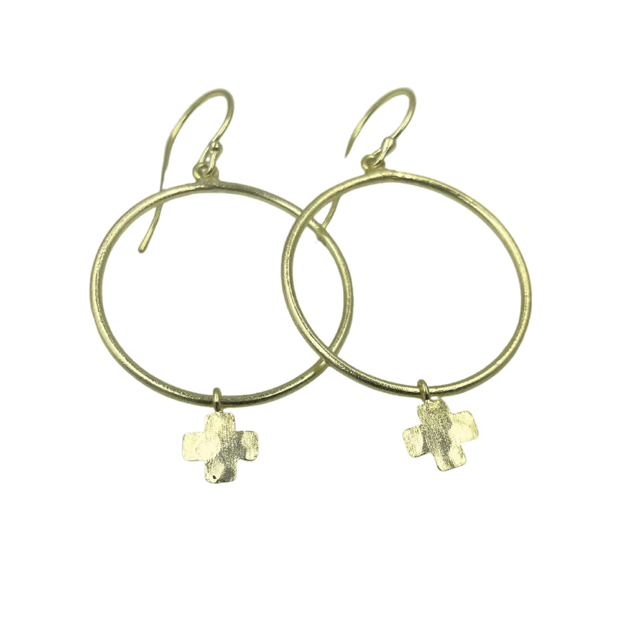 Gold Cross Drop Earring