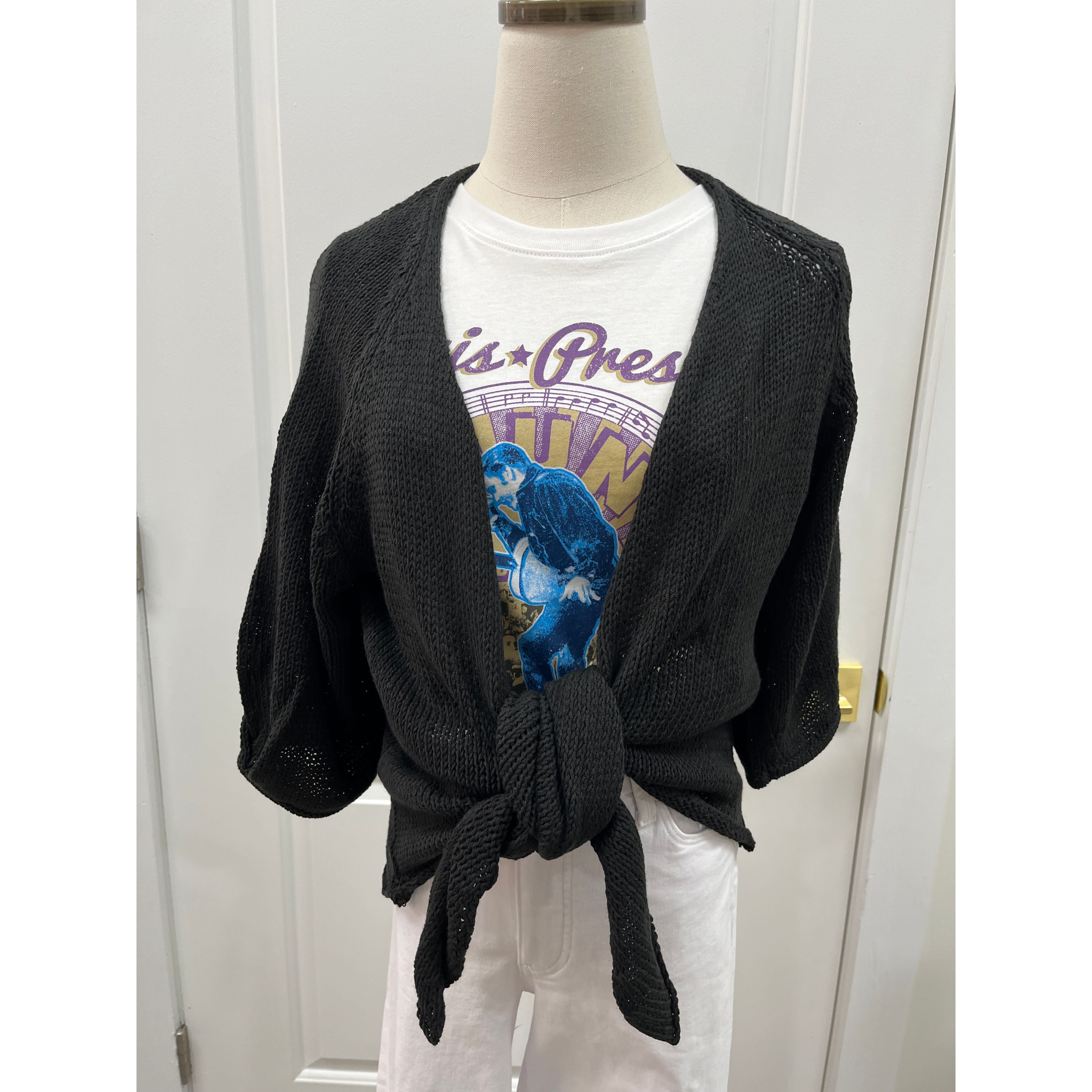 Heleneballet3/4sleevecardicottonblackwoodenshipsK56CW750