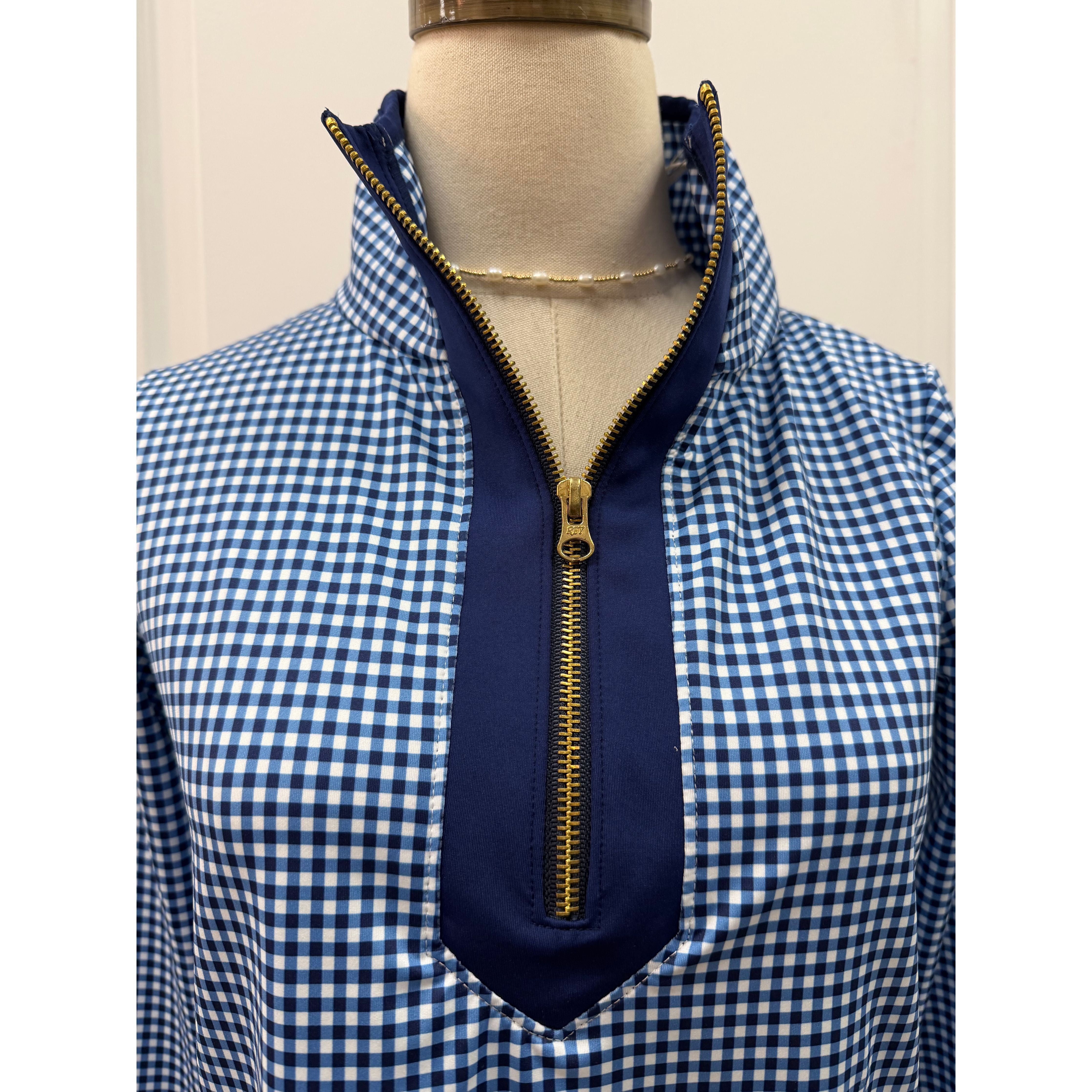 Active Tory Pullover in Navy Gingham - Marj & Lizzie