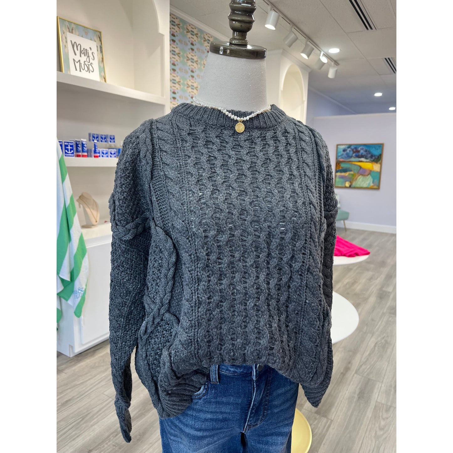 Cable Knit Charcoal Sweater