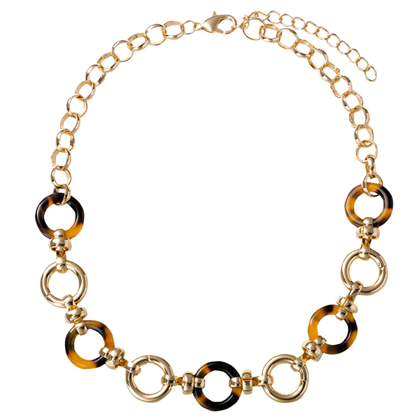 Jane Marie Gold Tortoise Smaller Circle Linked Necklace Style#JM5986N-3
