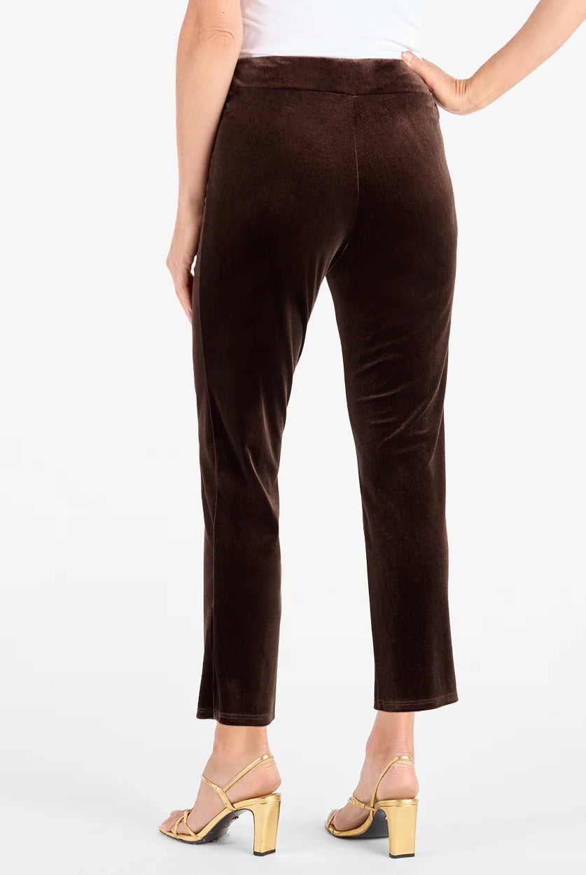 Lucia Velvet Pant Espresso by Jude Connally, style 208084, dark brown velvet pants showing waistband and back seams, back view