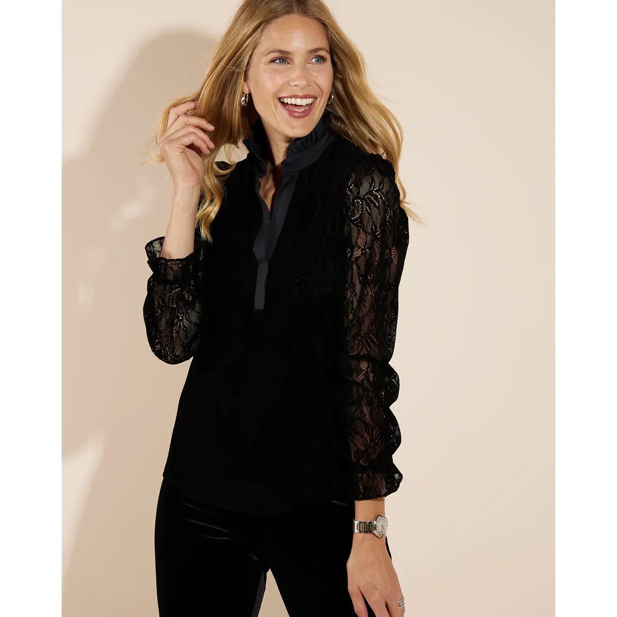 Jude Connally Teri Lace Black Scallop Top Holiday Style#305920