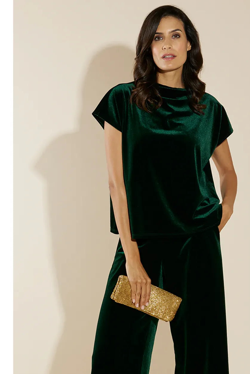 Jude Connally Tillie Stretch Velvet Palace Green short sleeve top holiday style# 308760