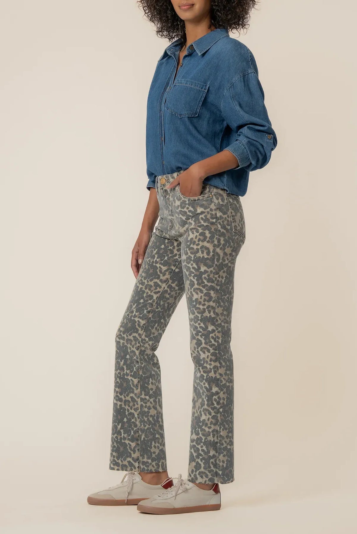 KUTKelseyAnkleFlareBrownTanAnimalPrintJeans