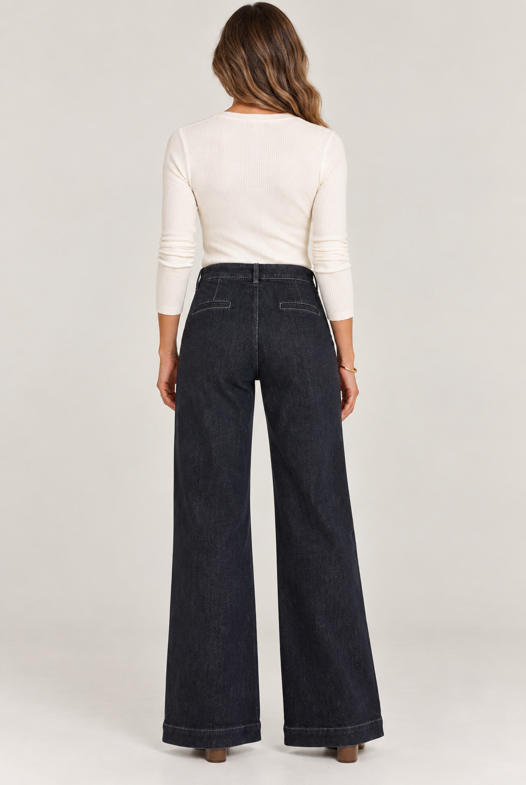 Ana High Rise Trouser Wide Hem by Kut from the Kloth in black, full back view style#KP2579MA1
