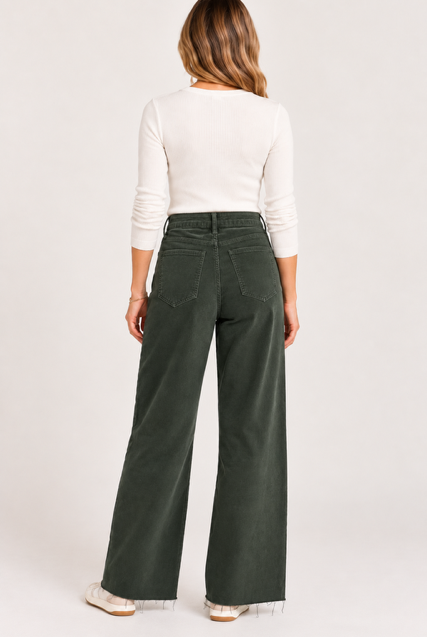 kut from the cloth meg high rise ab wide leg evergreen raw hem back