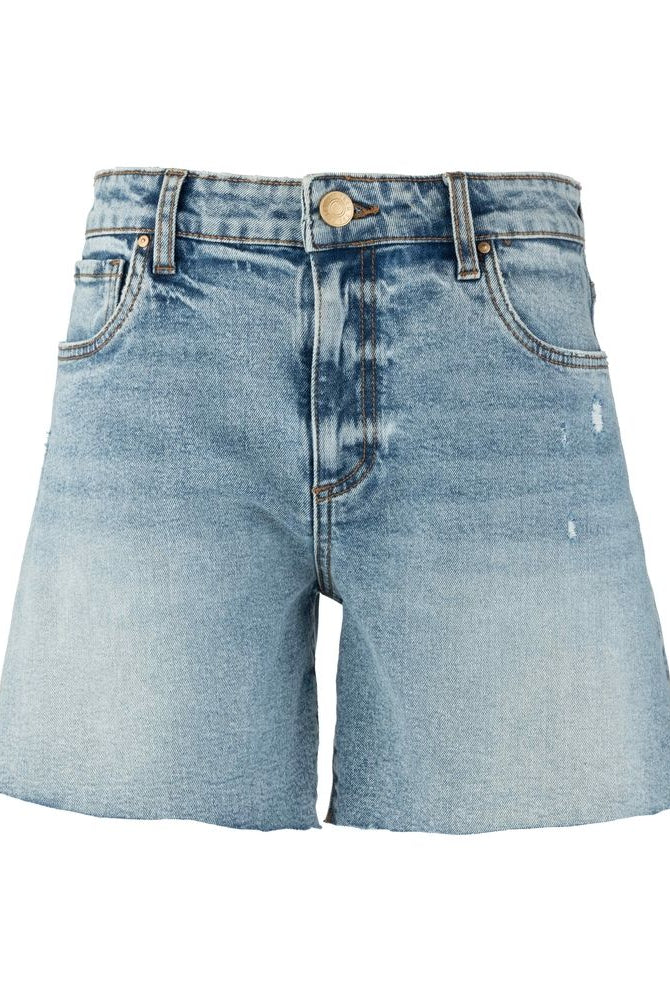 Kut from the Kloth Hailey high-rise shorts with raw hem, denim bottoms featuring a stylish fit and casual design.