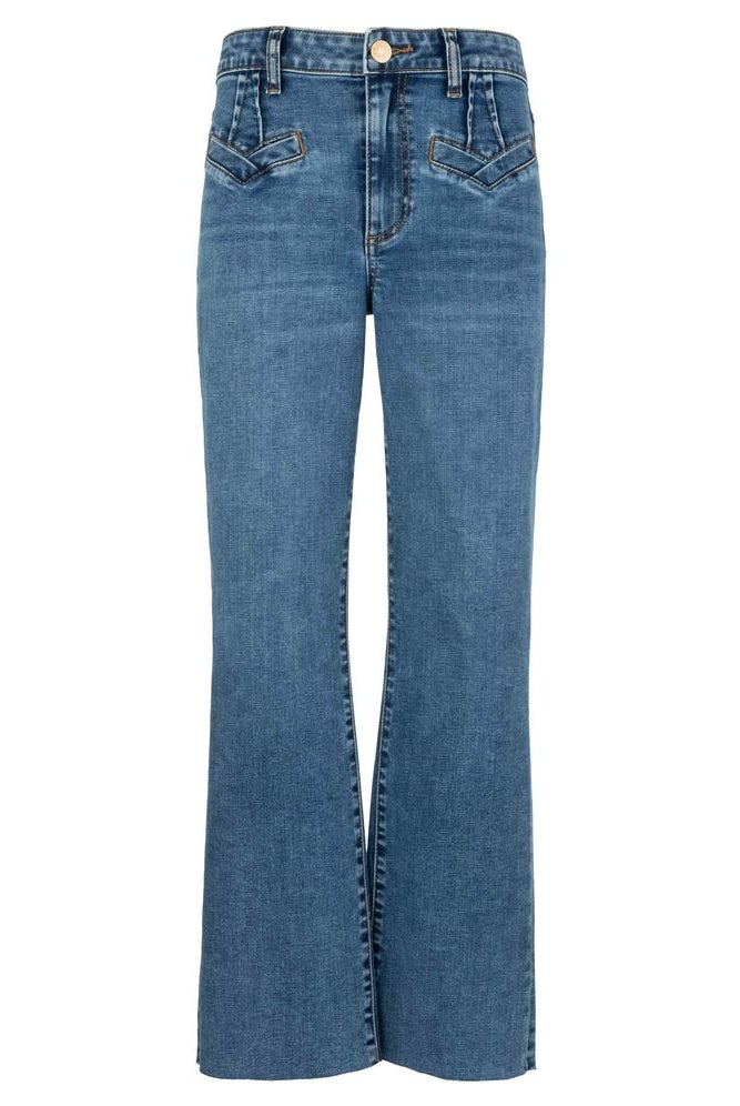 Kelsey V Pocket high-rise ankle flare bottoms by Kut from the Kloth with front faux welt pockets and a stylish fit.