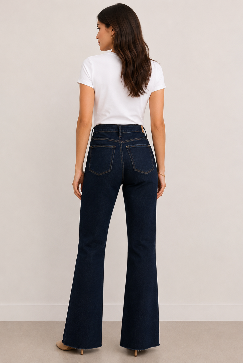Kut from the Kloth Ana Dark Wash high-rise flare jeans, front view, dark indigo denim
