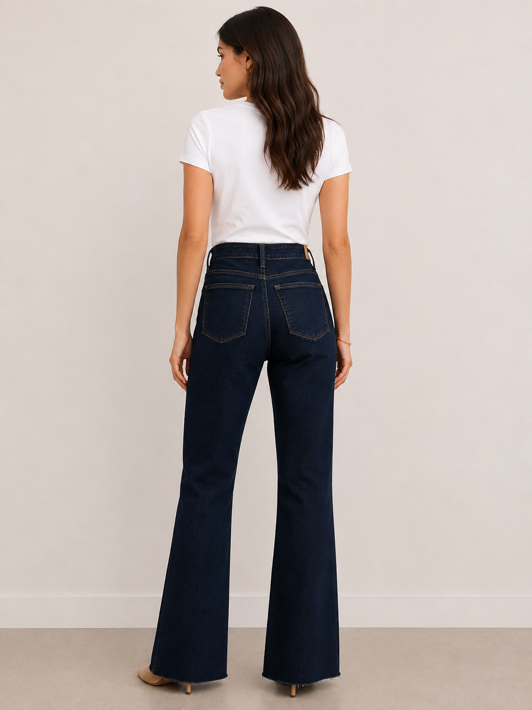 Kut from the Kloth Ana Dark Wash high-rise flare jeans, front view, dark indigo denim