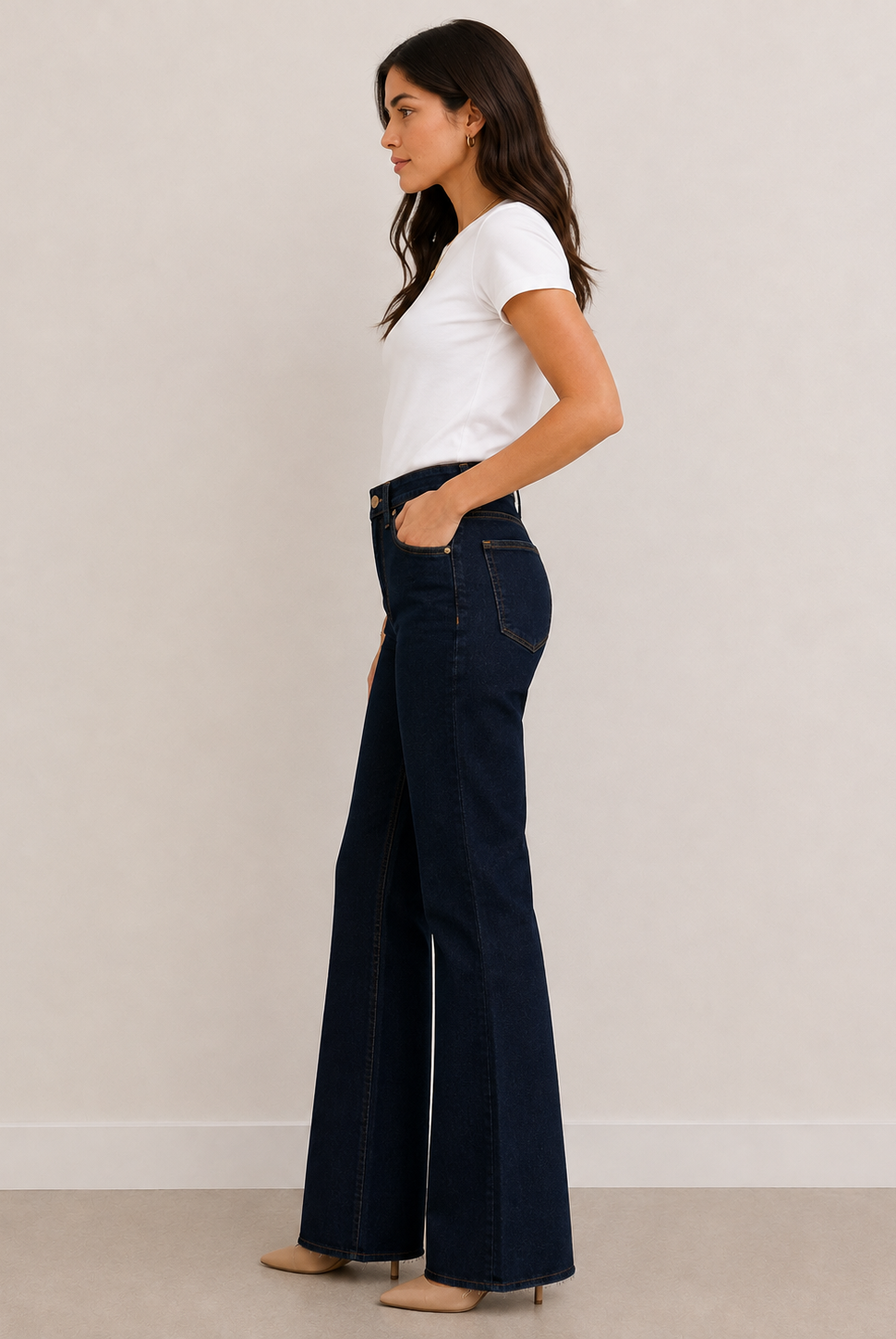 Kut from the Kloth Ana Dark Wash high-rise flare jeans, front view, dark indigo denim