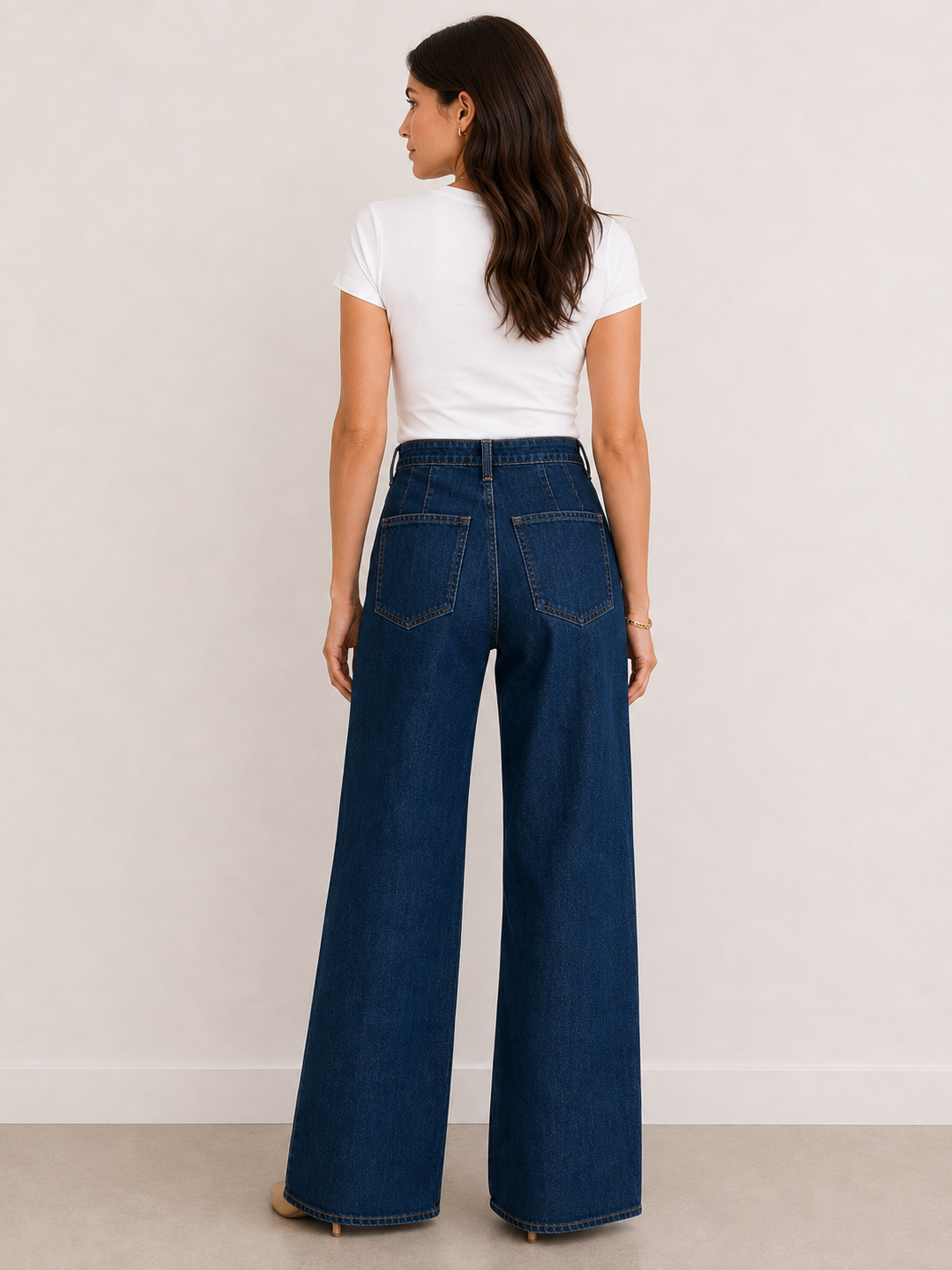 Kut from the Kloth Maya Dark Wash high-rise wide leg jeans, front view, dark indigo denim