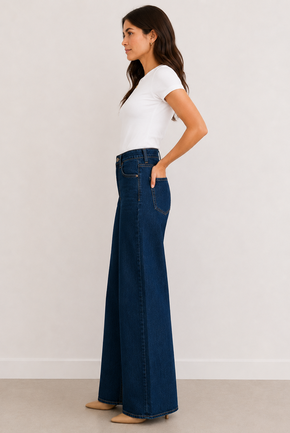 Kut from the Kloth Maya Dark Wash high-rise wide leg jeans, front view, dark indigo denim