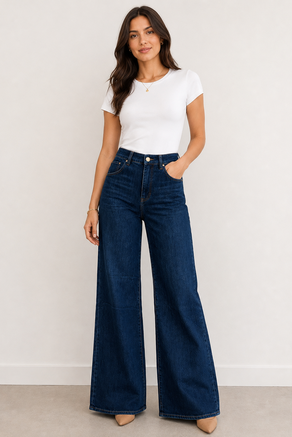 Kut from the Kloth Maya Dark Wash high-rise wide leg jeans, front view, dark indigo denim
