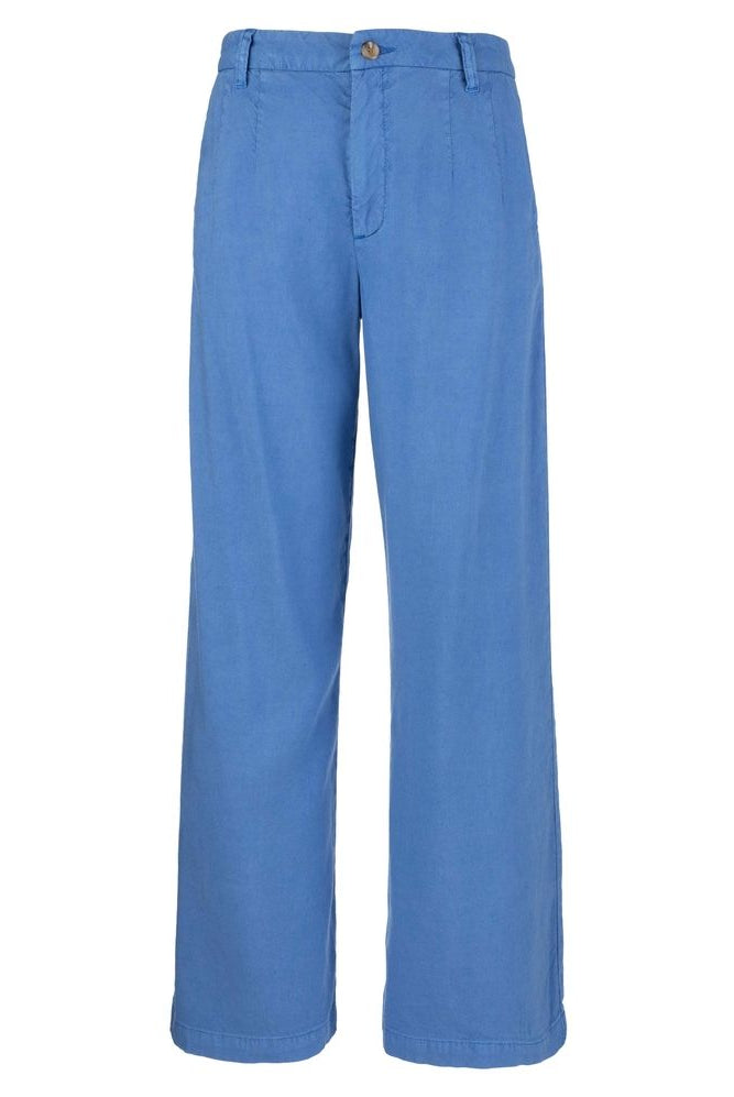 Kut from the Kloth Meg Linen Cornflower bottoms featuring high-rise straight-leg design in vibrant cornflower blue.