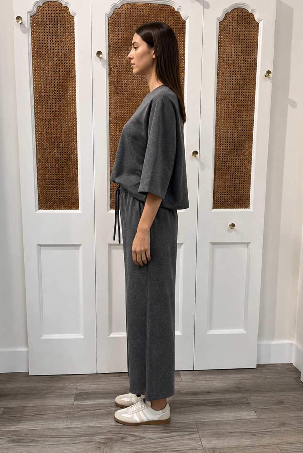 Palmer Pants Charcoal by P.Cill — wide leg Butter Modal pants, side view