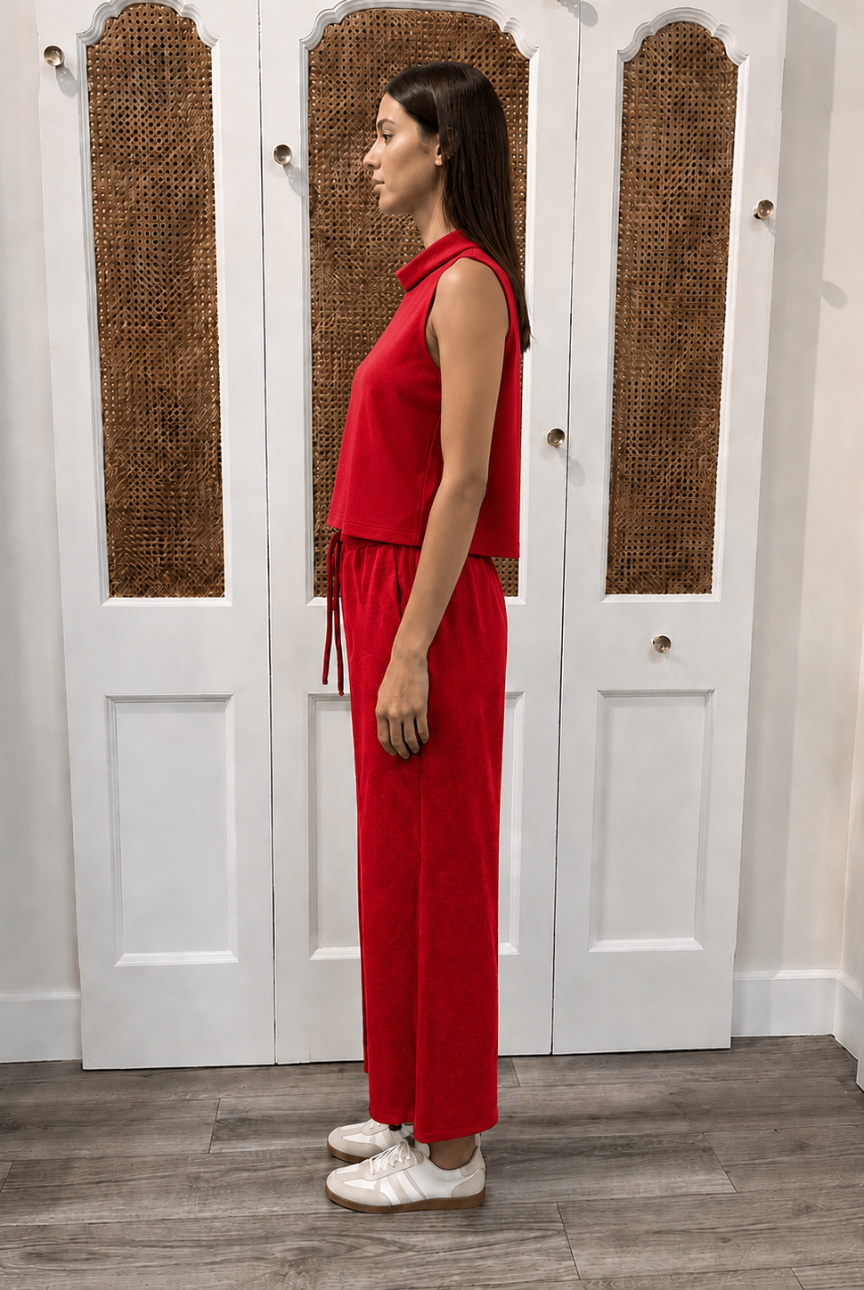 Palmer Pants Red by P.Cill — wide leg Butter Modal pants, side view