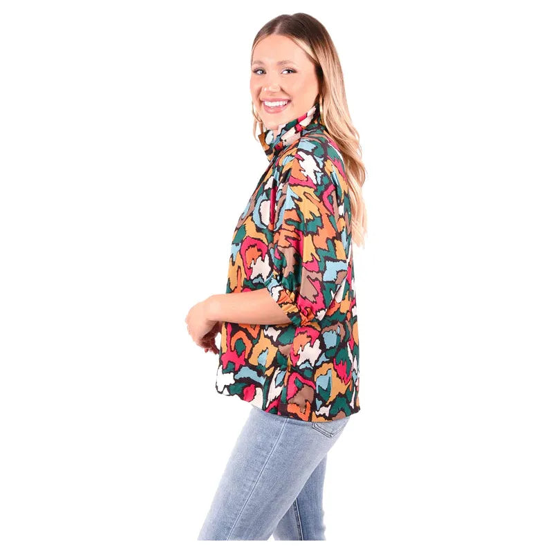 Poppy Top in Fall Ikat