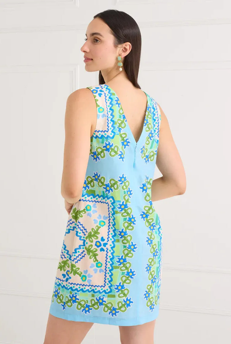 Alivia Rowan Dress in blue with floral folk print, featuring a stylish and comfortable design for casual or special occasions.