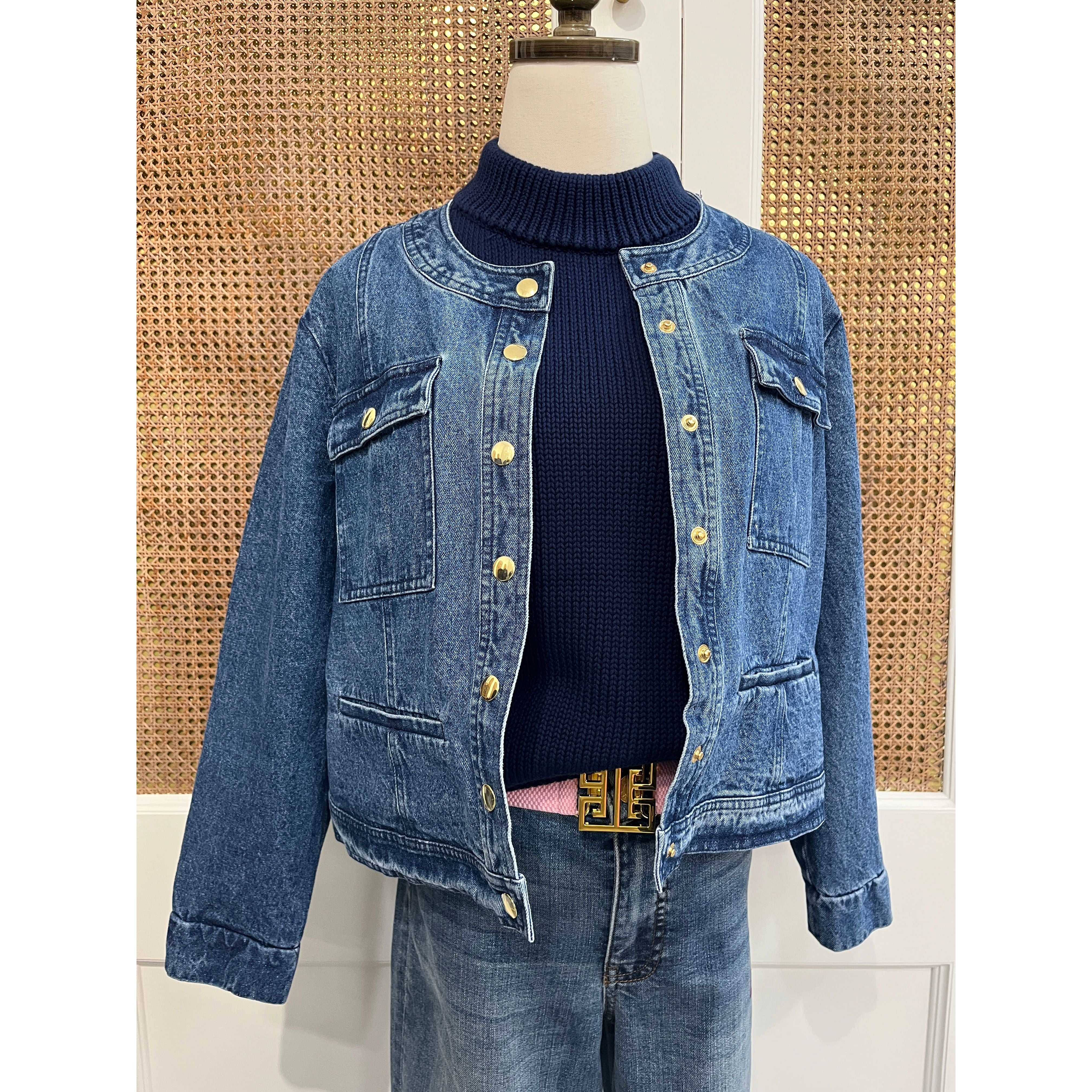 Sail to Sable Emma Denim Jacket Chanel inspired gold buttons front pockets