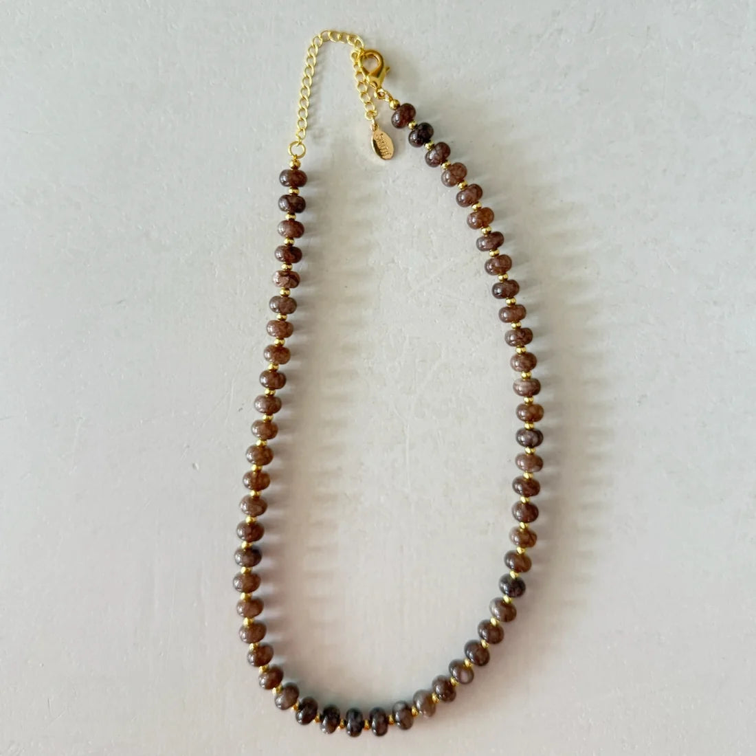 Sea Glass Necklace Timber Brown by Smith and Co. Design — timber brown glass beads with gold spacers and lobster clasp