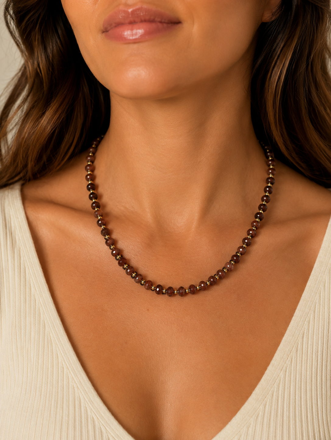 Sea Glass Necklace Timber Brown by Smith and Co. Design — timber brown glass beads with gold spacers and lobster clasp - Marj and Lizzie