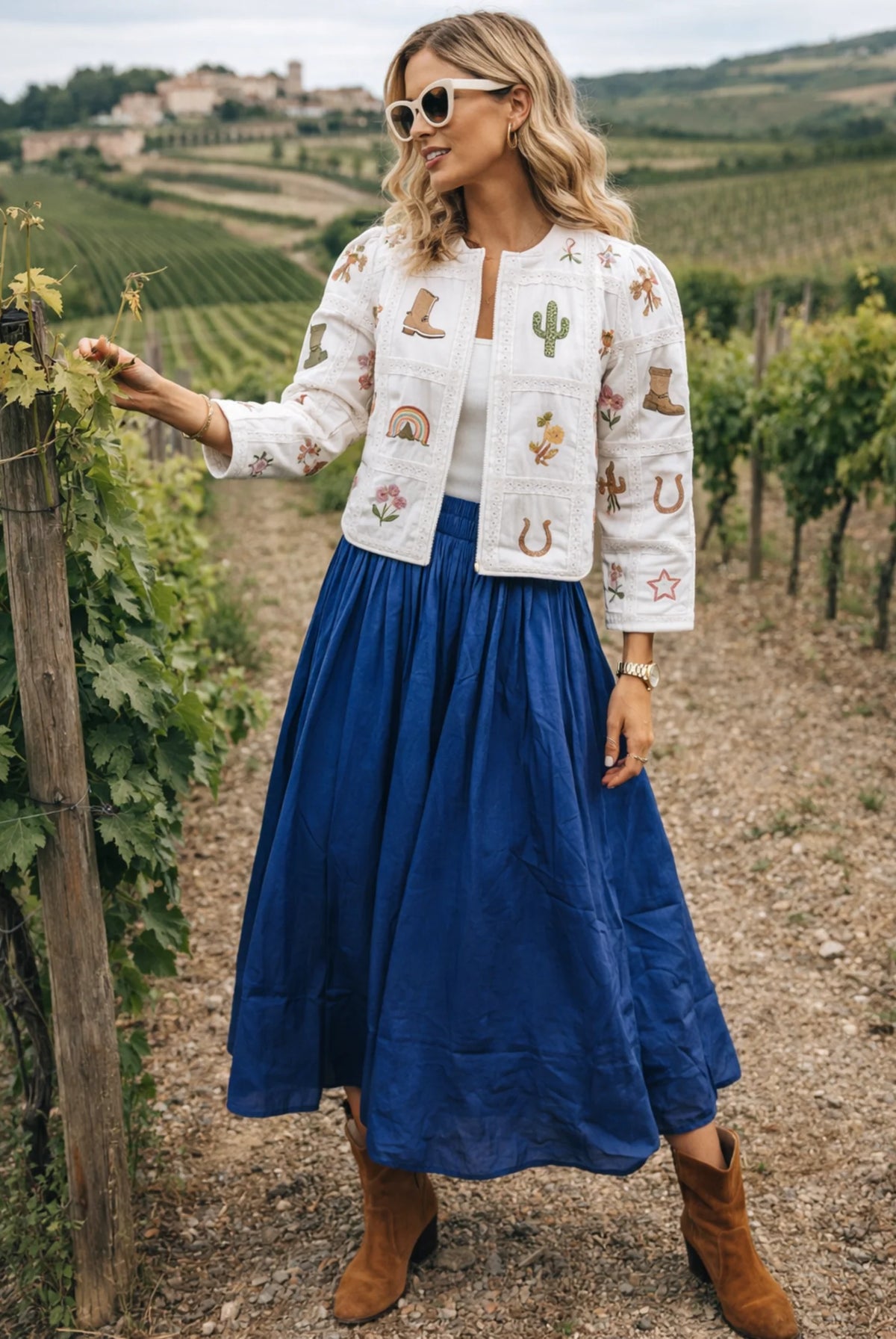 Sohana Maria Skirt in Jakarta Blue, full gathered midi silhouette, front view