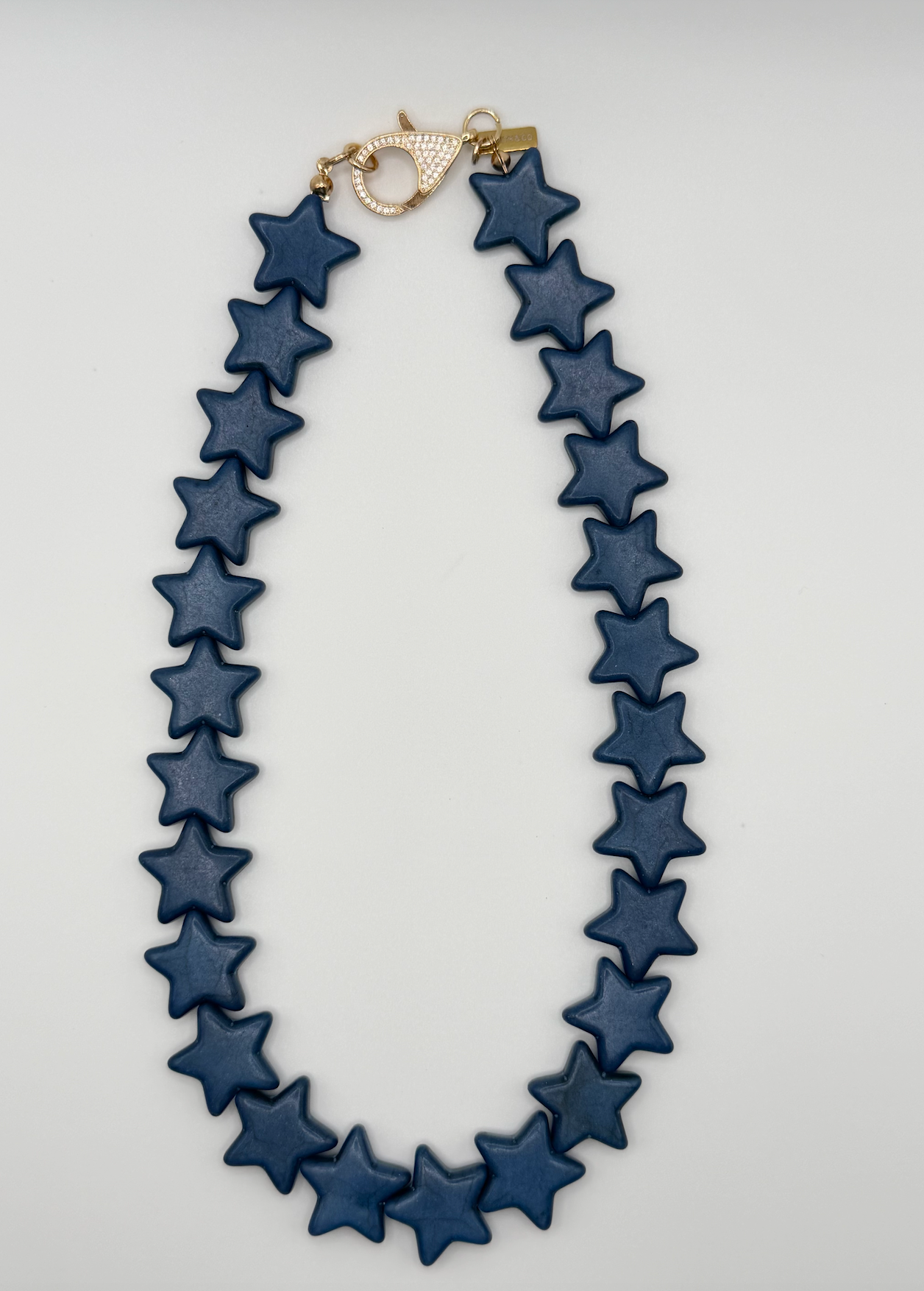 Star Necklace Large Navy by Smith and Co. Design — navy malachite star beads with gold lobster clasp