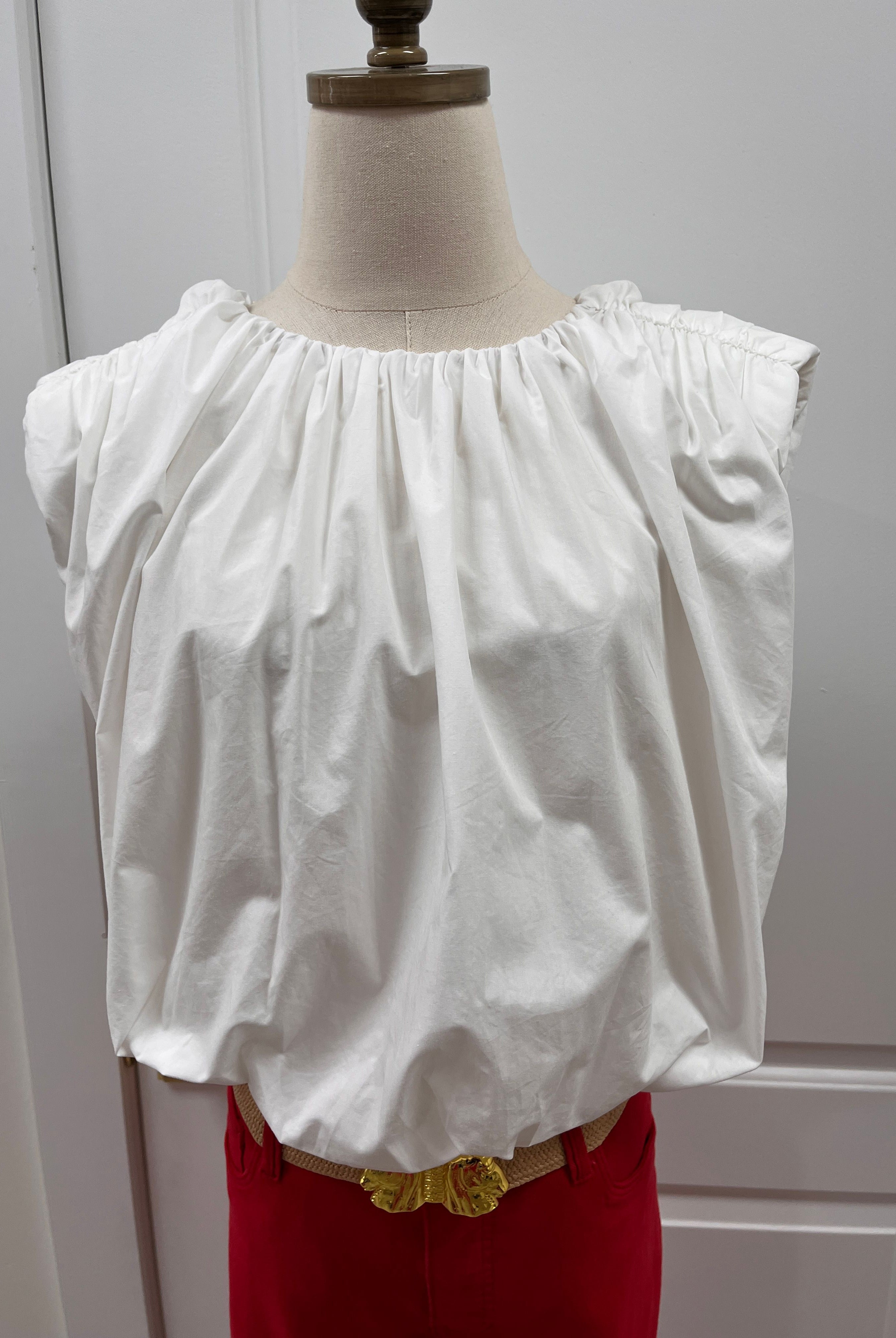 THML sleeveless bubble top white style# JH2429-4 white blouse