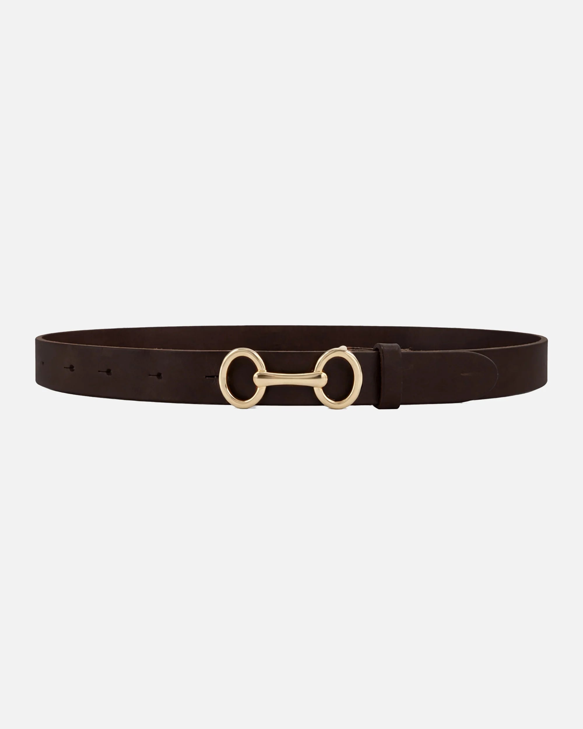 Carel Belt in Brown by Amsterdam Heritage — smooth leather, gold horse-bit buckle, 1" width | Marj & Lizzie2508