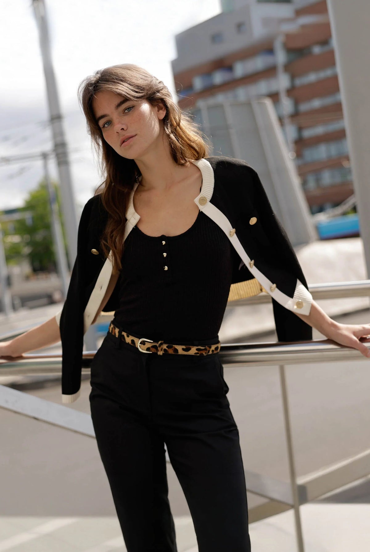 Dania Skinny Belt in Leopard by Amsterdam Heritage — 0.8" cowhide belt, gold buckle | Marj & Lizzie
