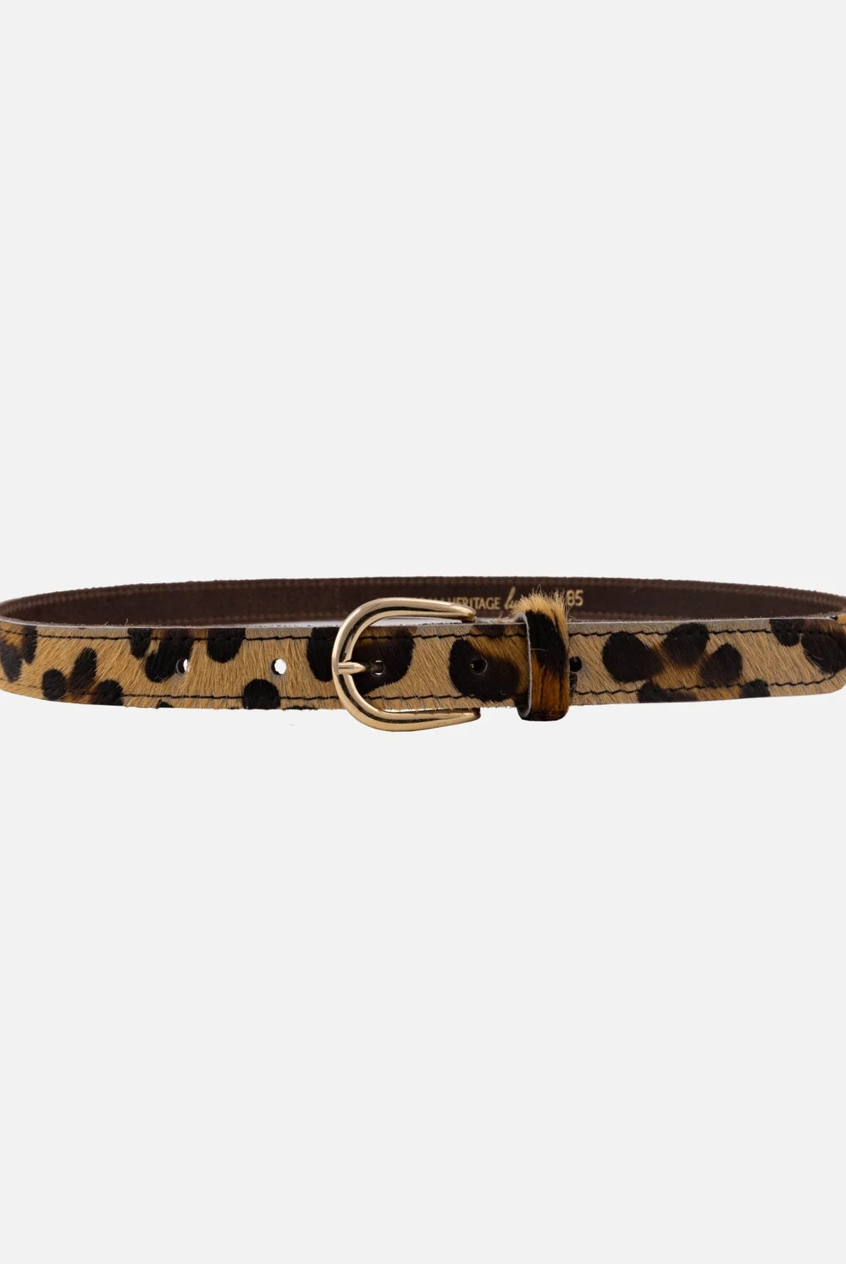 Dania Skinny Belt in Leopard by Amsterdam Heritage — 0.8" cowhide belt, gold buckle | Marj & Lizzie