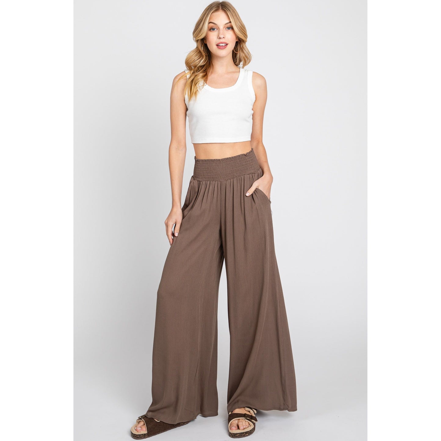 Mandy Smocked Waist Wide Leg Pant