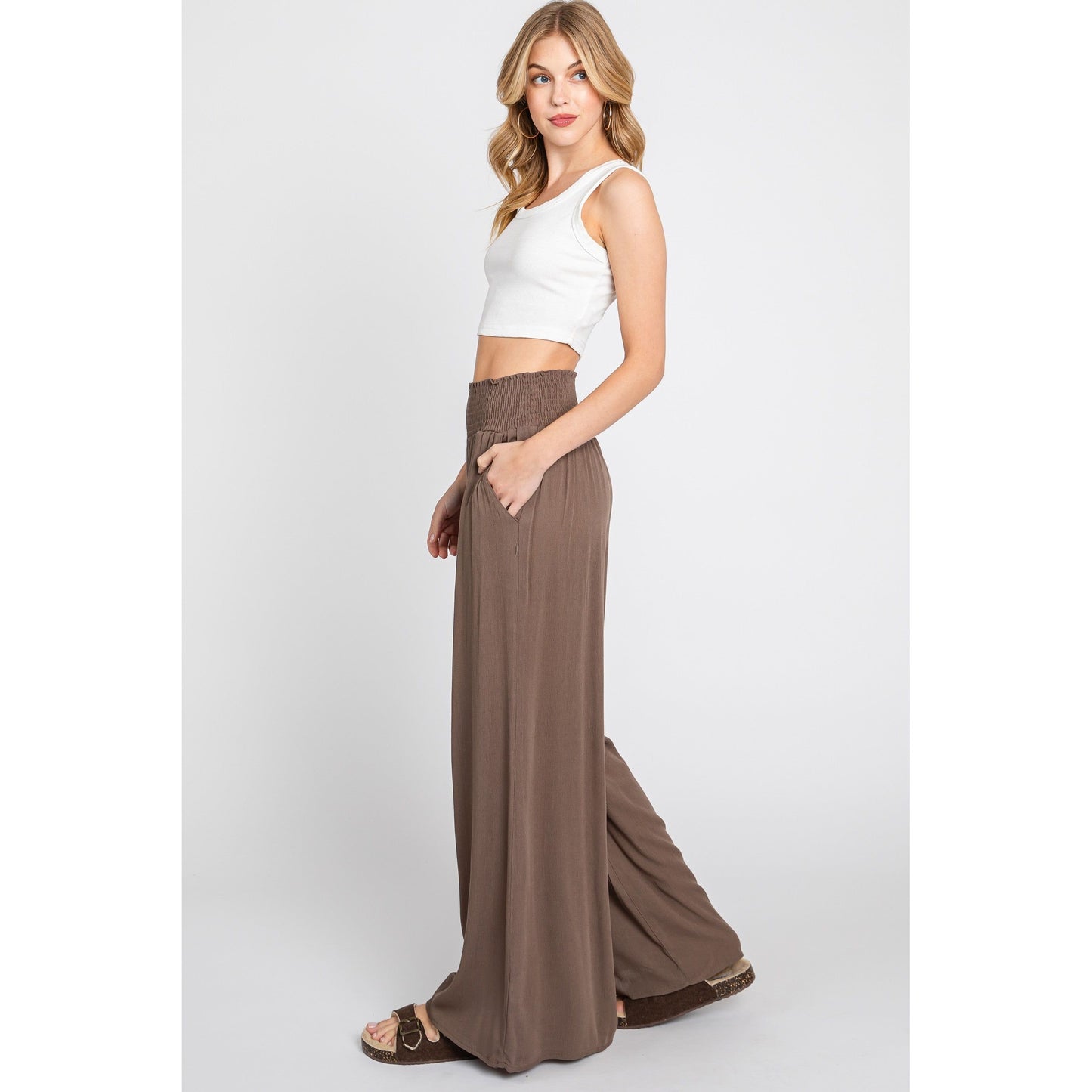 Mandy Smocked Waist Wide Leg Pant