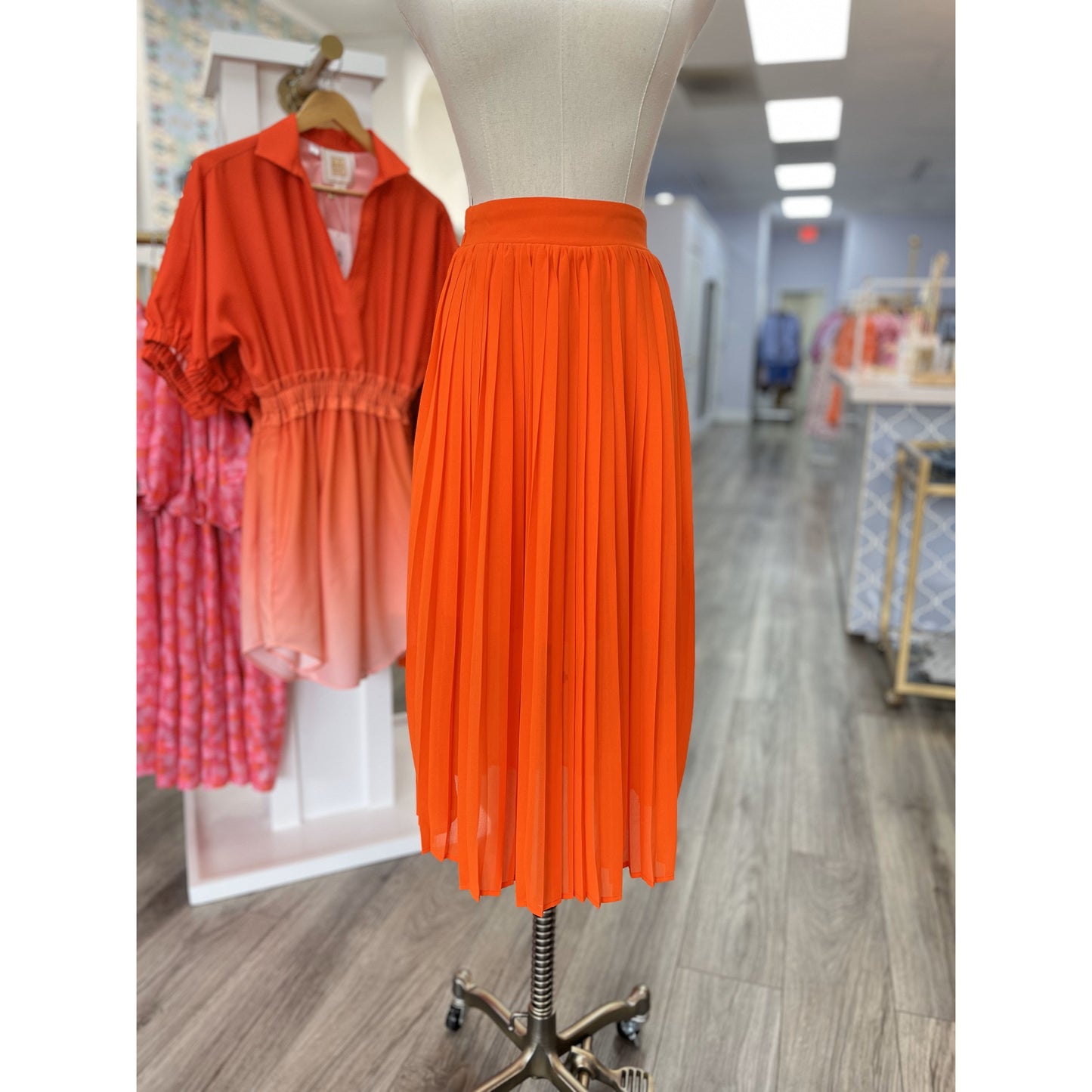 Tropical Coral Pleated Skirt