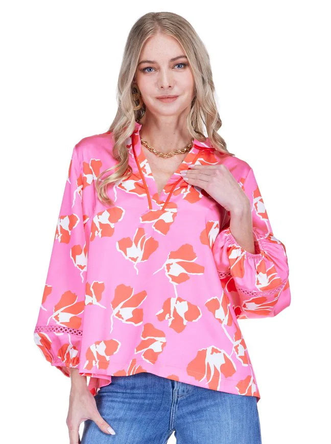 dancingpeonies JADE pink Margaret top vneck embroidered inset on sleeve
