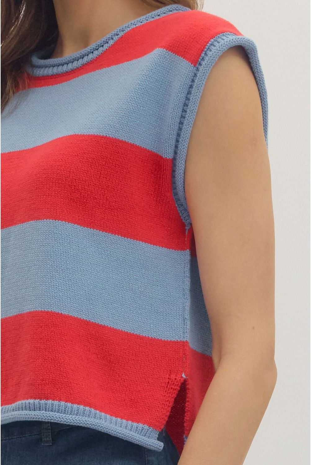 Entro Trish Top shown from the side, stylish sleeveless fashion top in a soft, comfortable fabric.