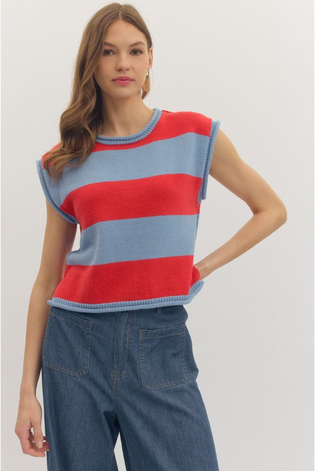 Entro Trish Top, stylish sleeveless fashion top with a fitted design, shown in a neutral color on a plain background.